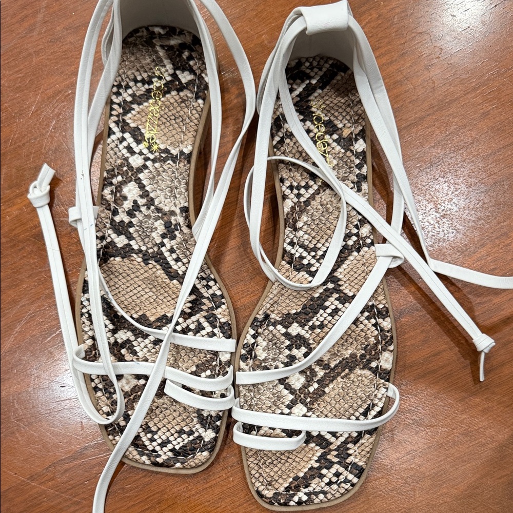 JustFab White and Snakeskin Lace-Up Sandals